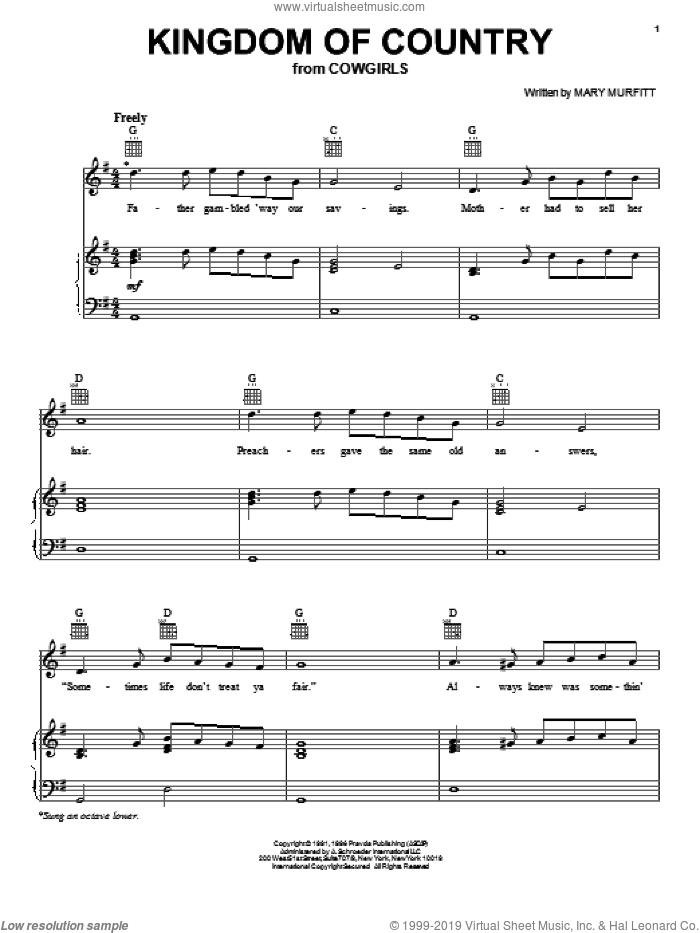 Kingdom Of Country sheet music for voice, piano or guitar by Mary Murfitt, intermediate skill level