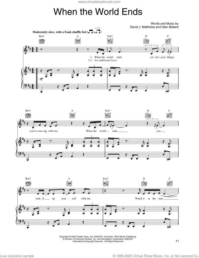 When The World Ends sheet music for voice, piano or guitar by Dave Matthews Band and Glen Ballard, intermediate skill level