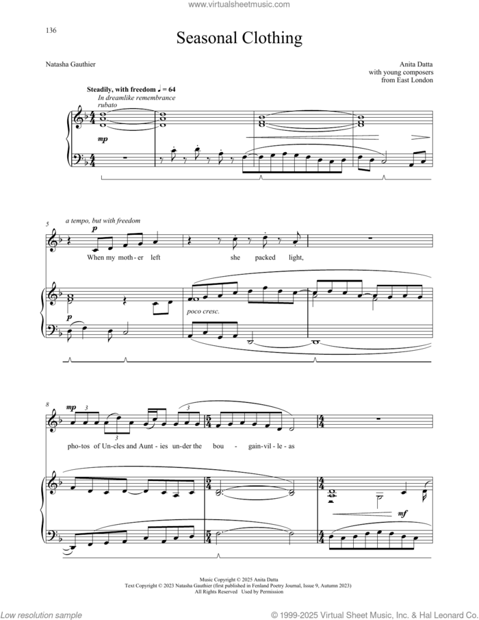 Seasonal Clothing sheet music for voice and piano by Anita Datta and Natasha Gauthier, intermediate skill level
