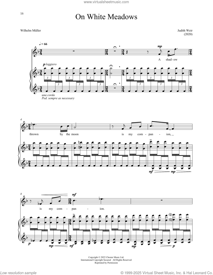 On White Meadows sheet music for voice and piano by Judith Weir and Wilhelm Muller, intermediate skill level
