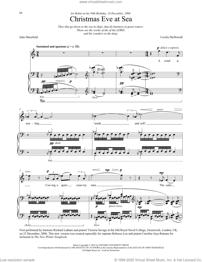 Christmas Eve At Sea sheet music for voice and piano by Cecilia McDowall and John Masefield, intermediate skill level