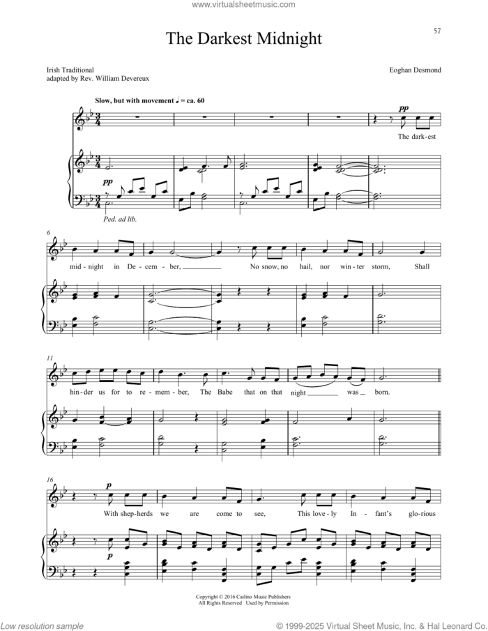 The Darkest Midnight sheet music for voice and piano by Eoghan Desmond and Irish Traditional, classical score, intermediate skill level