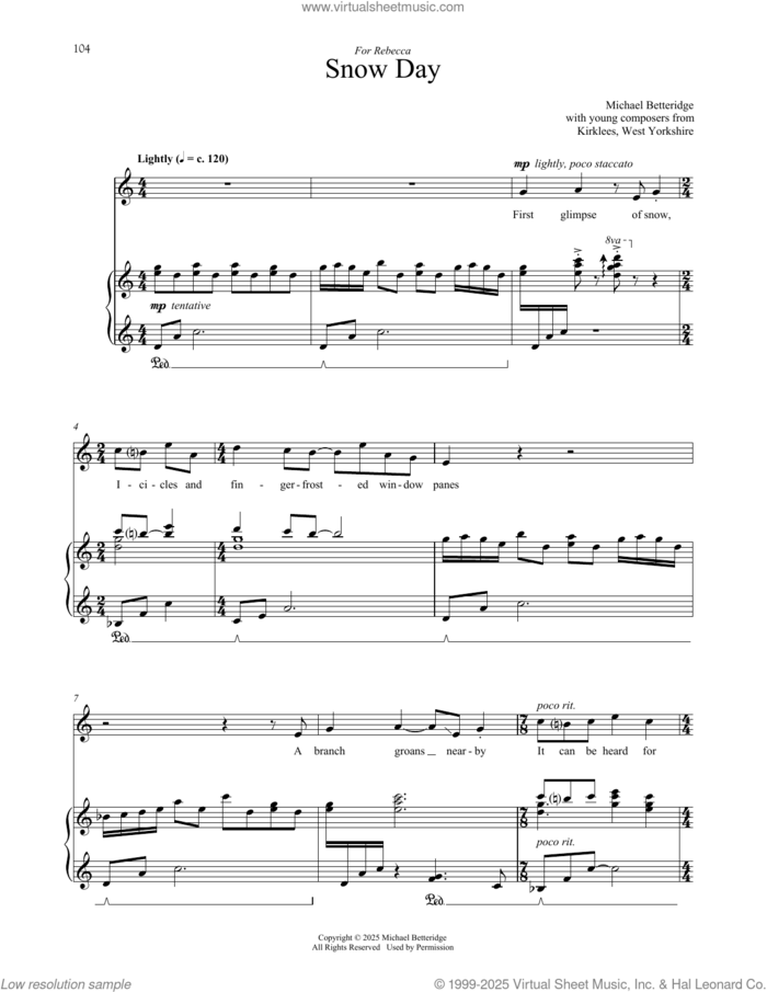 Snow Day sheet music for voice and piano by Michael Betteridge, classical score, intermediate skill level