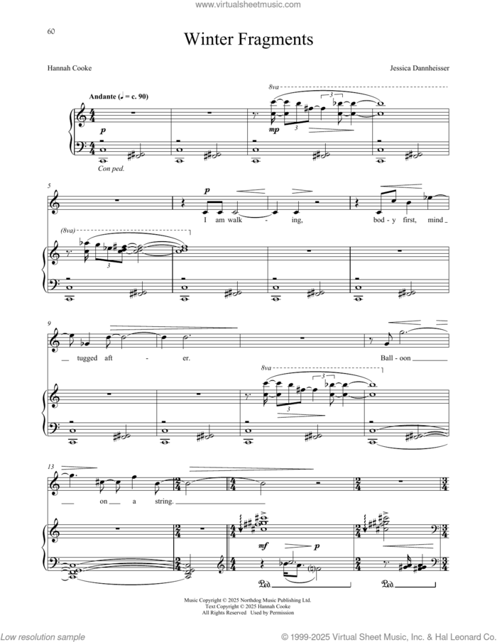 Winter Fragments sheet music for voice and piano by Hannah Cooke and Jessica Dannheisser, classical score, intermediate skill level