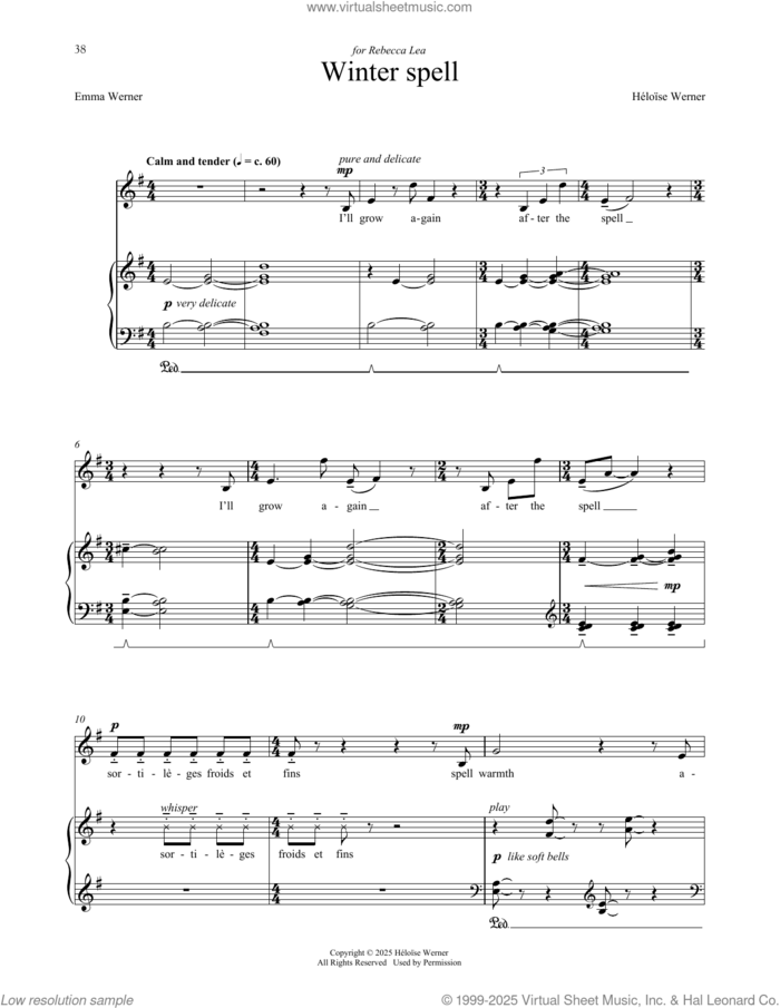 Winter Spell sheet music for voice and piano by Héloïse Werner and Emma Werner, classical score, intermediate skill level