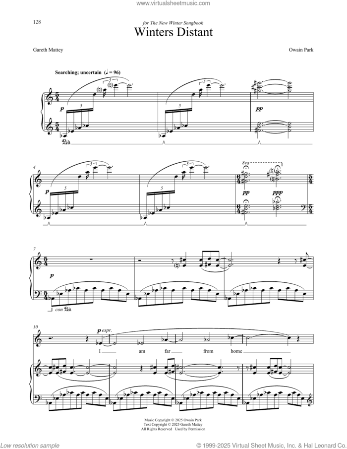 Winters Distant sheet music for voice and piano by Owain Park and Gareth Mattey, classical score, intermediate skill level