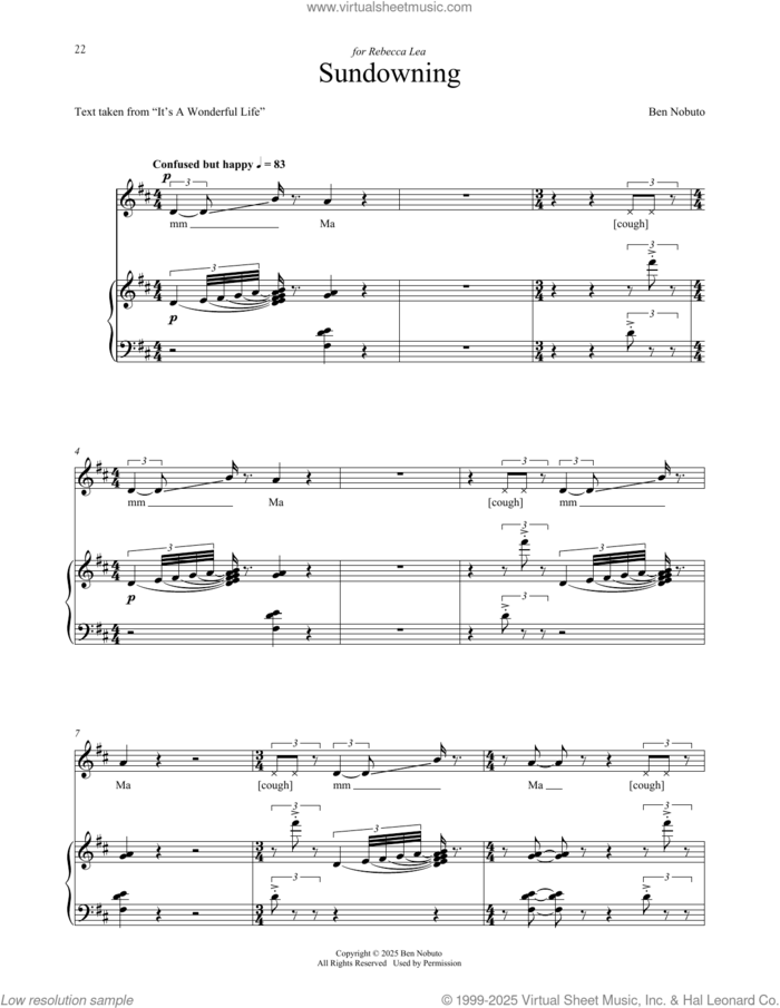 Sundowning sheet music for voice and piano by Ben Nobuto, classical score, intermediate skill level