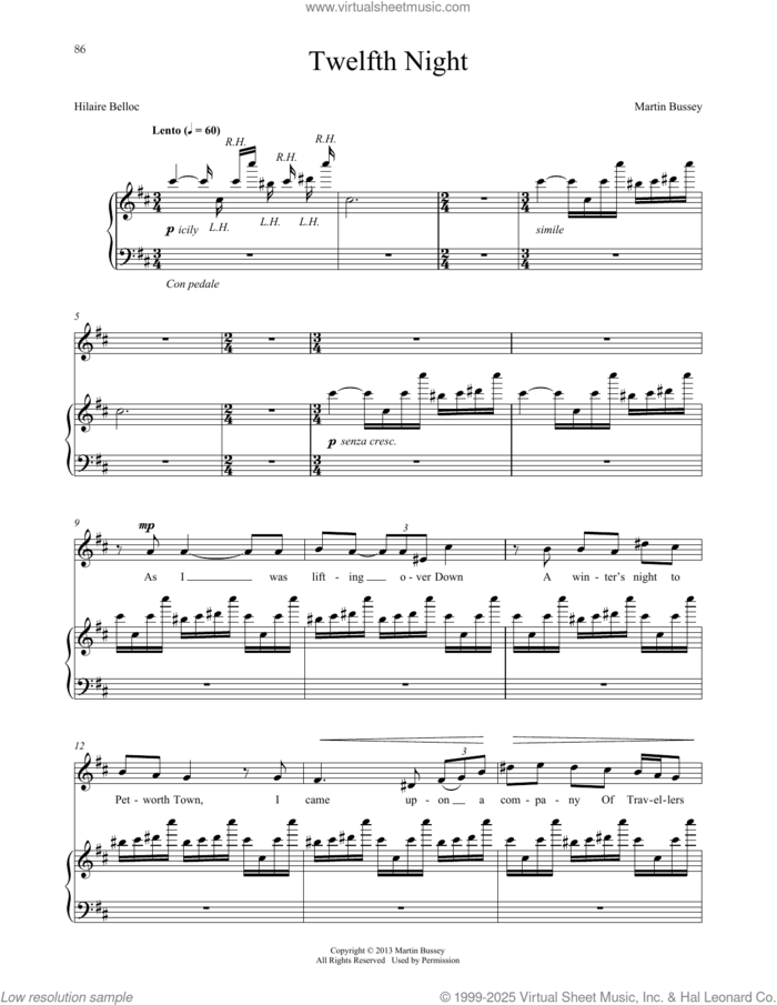 Twelfth Night sheet music for voice and piano by Martin Bussey and Hilaire Belloc, classical score, intermediate skill level