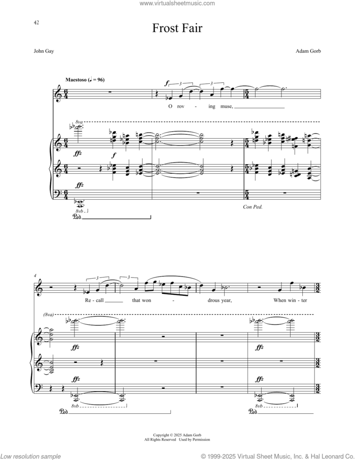 Frost Fair sheet music for voice and piano by Adam Gorb and John Gay, classical score, intermediate skill level