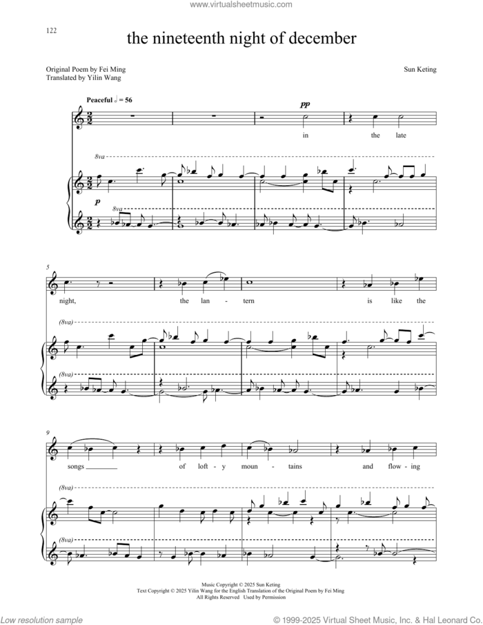 The Nineteenth Night of December sheet music for voice and piano by Michael Csányi-Wills and Susan Holliday, classical score, intermediate skill level