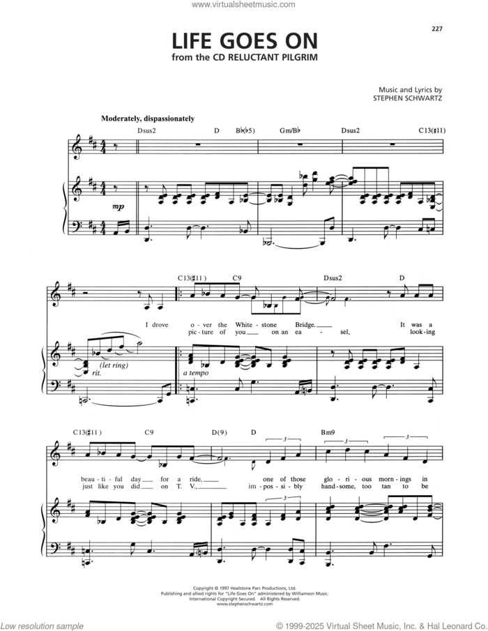 Life Goes On (from Pippin) sheet music for voice and piano by Andrea Marcovicci and Stephen Schwartz, intermediate skill level