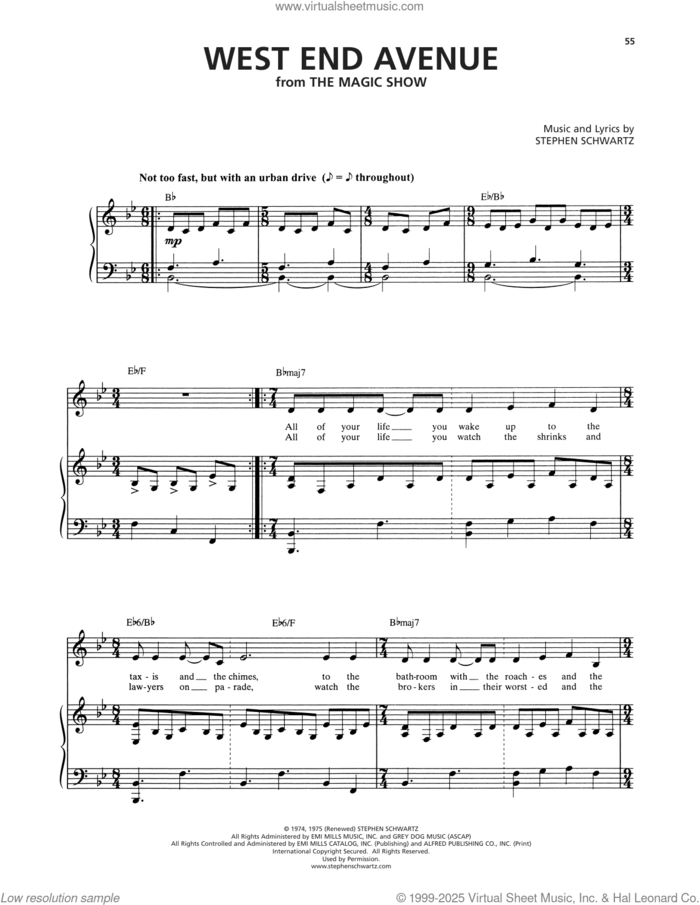 West End Avenue (from The Magic Show) sheet music for voice and piano by Stephen Schwartz, intermediate skill level