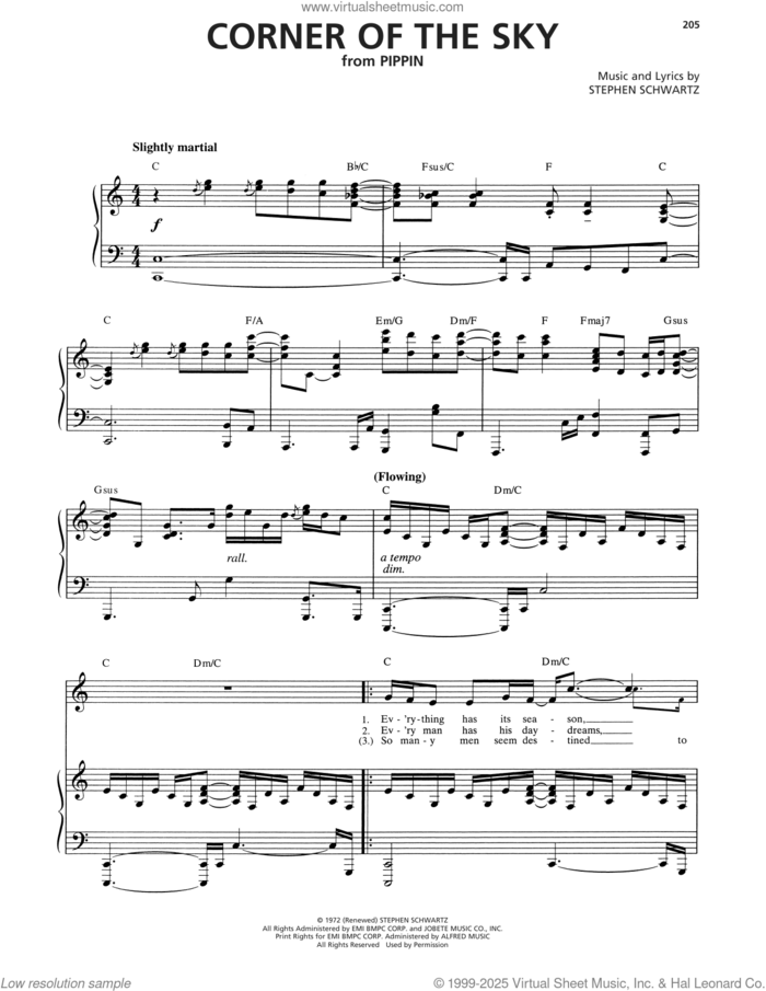 Corner Of The Sky (from Pippin) sheet music for voice and piano by Stephen Schwartz, intermediate skill level