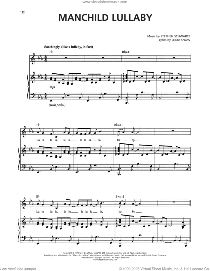 Manchild Lullaby (from Wicked) sheet music for voice and piano by Stephen Schwartz and Leida Snow, intermediate skill level