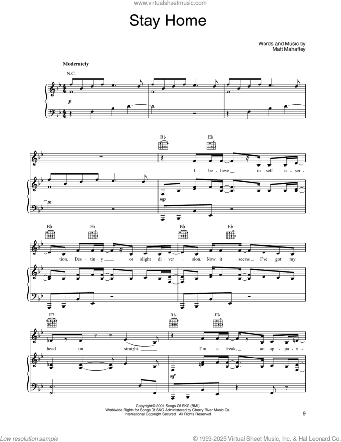 Stay Home (from Shrek) sheet music for voice, piano or guitar by Self and Matt Mahaffey, intermediate skill level
