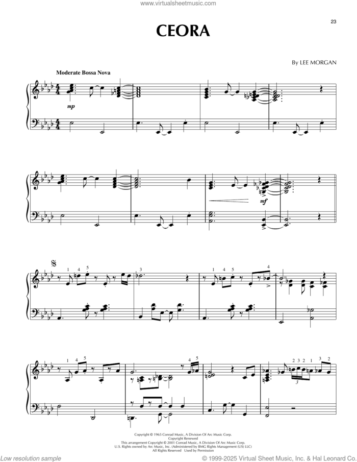 Ceora (arr. Brent Edstrom) sheet music for piano solo by Lee Morgan, Brent Edstrom and Billy Taylor, intermediate skill level