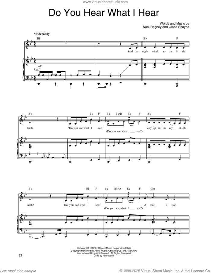 Do You Hear What I Hear sheet music for voice, piano or guitar by Linda Eder, Gloria Shayne and Noel Regney, intermediate skill level