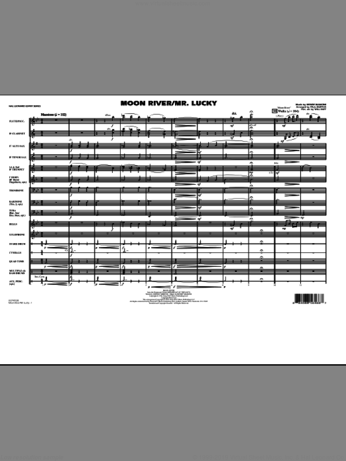 Moon River/Mr. Lucky (COMPLETE) sheet music for marching band by Henry Mancini, Paul Murtha and Will Rapp, intermediate skill level