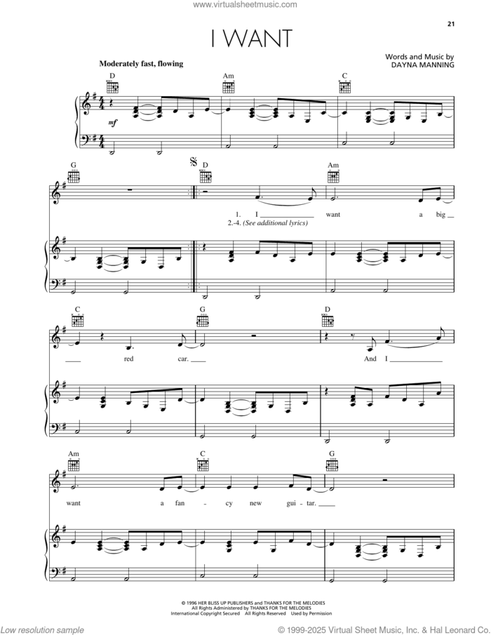 I Want sheet music for voice, piano or guitar by Dayna Manning, intermediate skill level