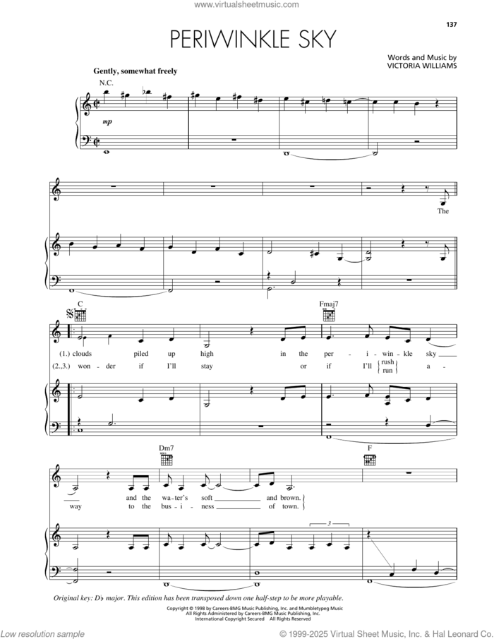 Periwinkle Sky sheet music for voice, piano or guitar by Victoria Williams, intermediate skill level