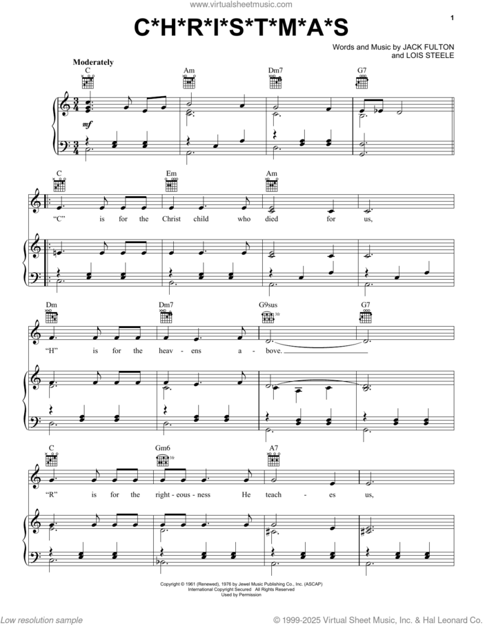C*H*R*I*S*T*M*A*S sheet music for voice, piano or guitar by Jack Fulton and Lois Steele, intermediate skill level