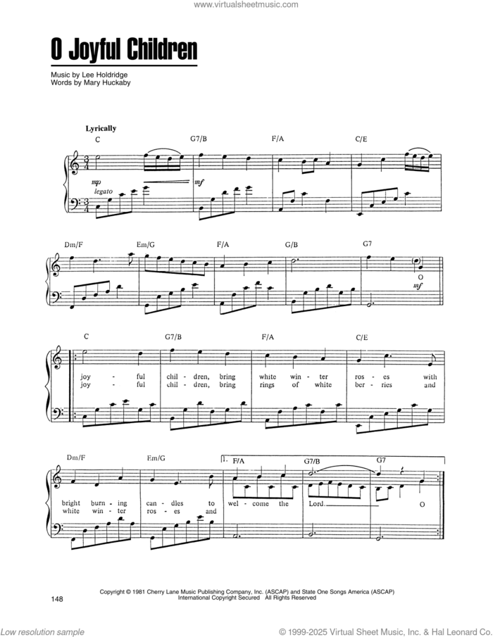 O Joyful Children sheet music for voice, piano or guitar by Lee Elwood Holdridge and Mary Huckaby, intermediate skill level