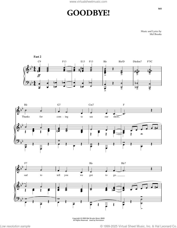 Goodbye! (from The Producers) sheet music for voice and piano by Mel Brooks, intermediate skill level