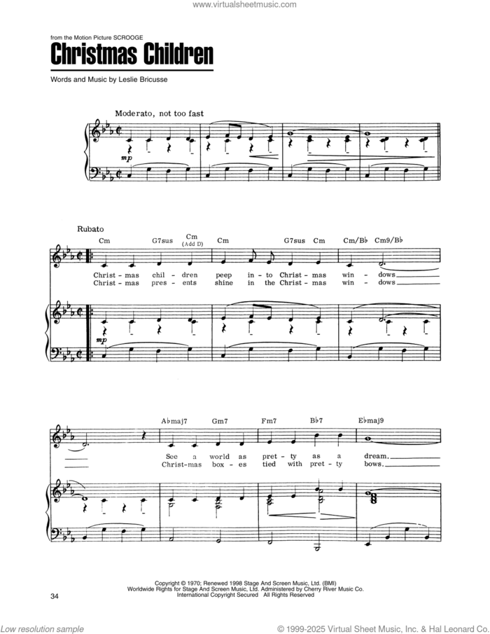 Christmas Children (from Scrooge) sheet music for voice, piano or guitar by Leslie Bricusse, intermediate skill level