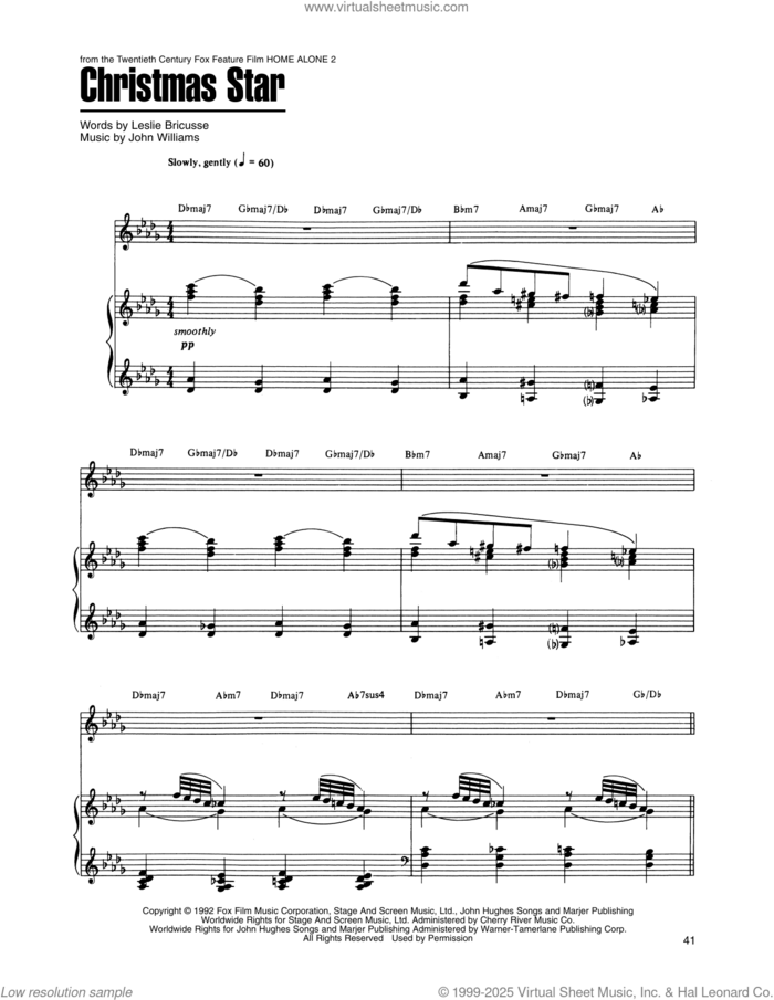 Christmas Star (from Home Alone 2: Lost In New York) sheet music for voice, piano or guitar by John Williams and Leslie Bricusse, intermediate skill level
