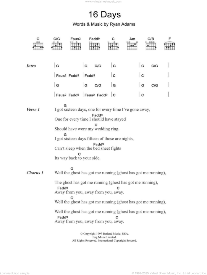 16 Days sheet music for guitar (chords) by Ryan Adams and Whiskeytown, intermediate skill level