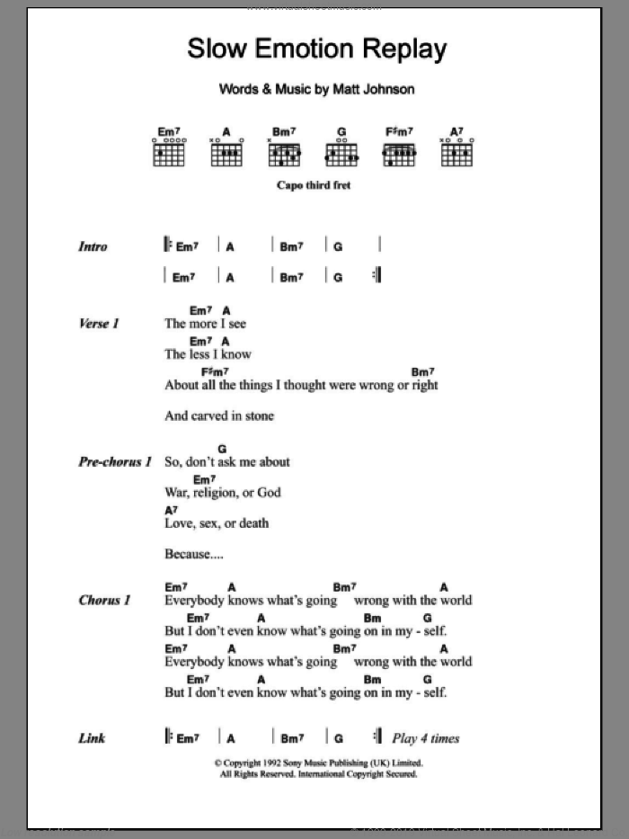 Slow Emotion Replay sheet music for guitar (chords) by The The and Matt Johnson, intermediate skill level