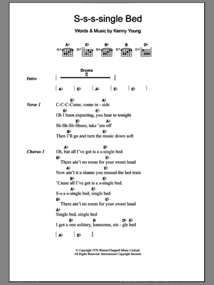 S-S-S-Single Bed sheet music for guitar (chords) by Kenny Young, intermediate skill level