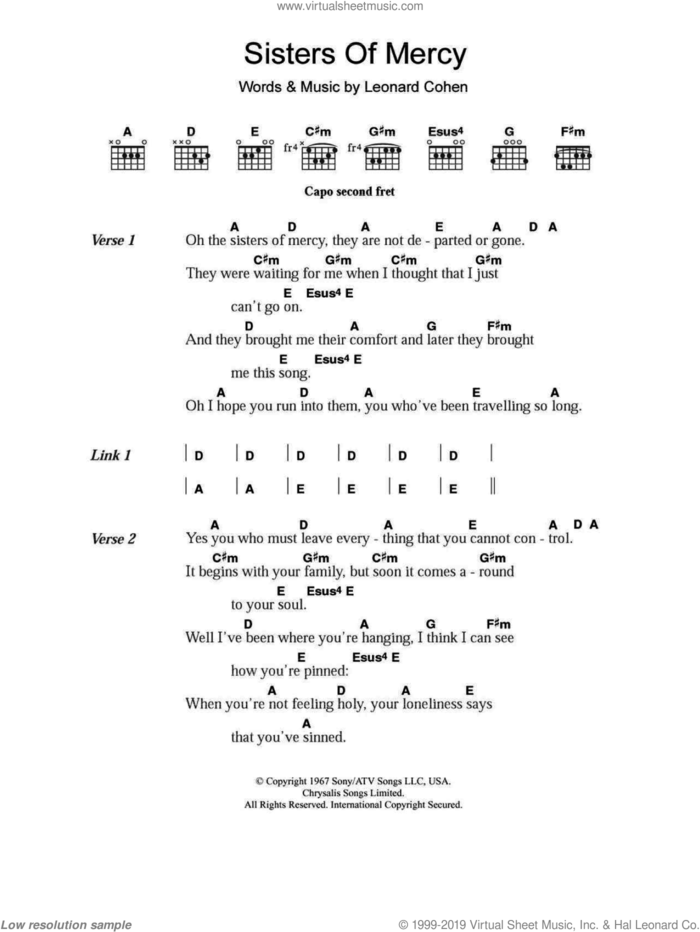Sisters Of Mercy sheet music for guitar (chords) (PDF)
