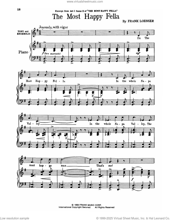 The Most Happy Fella sheet music for voice and piano by Frank Loesser, intermediate skill level