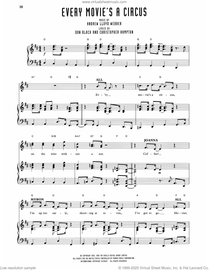 Every Movie's A Circus (from Sunset Boulevard) sheet music for voice and piano by Andrew Lloyd Webber, Christopher Hampton and Don Black, intermediate skill level