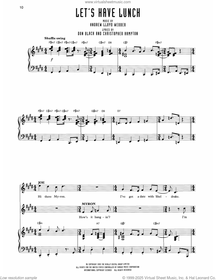 Let's Have Lunch (from Sunset Boulevard) sheet music for voice and piano by Andrew Lloyd Webber, Christopher Hampton and Don Black, intermediate skill level