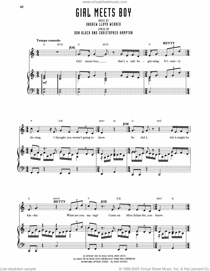 Girl Meets Boy (from Sunset Boulevard) sheet music for voice and piano by Andrew Lloyd Webber, Christopher Hampton and Don Black, intermediate skill level