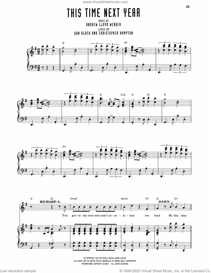 This Time Next Year (from Sunset Boulevard) sheet music for voice and piano by Andrew Lloyd Webber, Christopher Hampton and Don Black, intermediate skill level