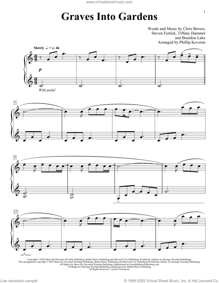 Graves Into Gardens (arr. Phillip Keveren) sheet music for piano solo by Elevation Worship, Phillip Keveren, Brandon Lake, Chris Brown, Steven Furtick and Tiffany Hammer, intermediate skill level