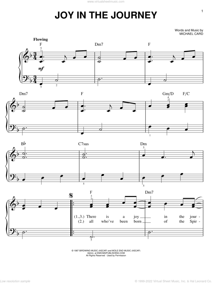 Joy In The Journey sheet music for piano solo by Michael Card, easy skill level