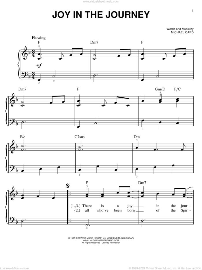 Joy In The Journey sheet music for piano solo by Michael Card, easy skill level