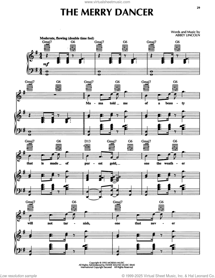 The Merry Dancer sheet music for voice, piano or guitar by Abbey Lincoln, intermediate skill level
