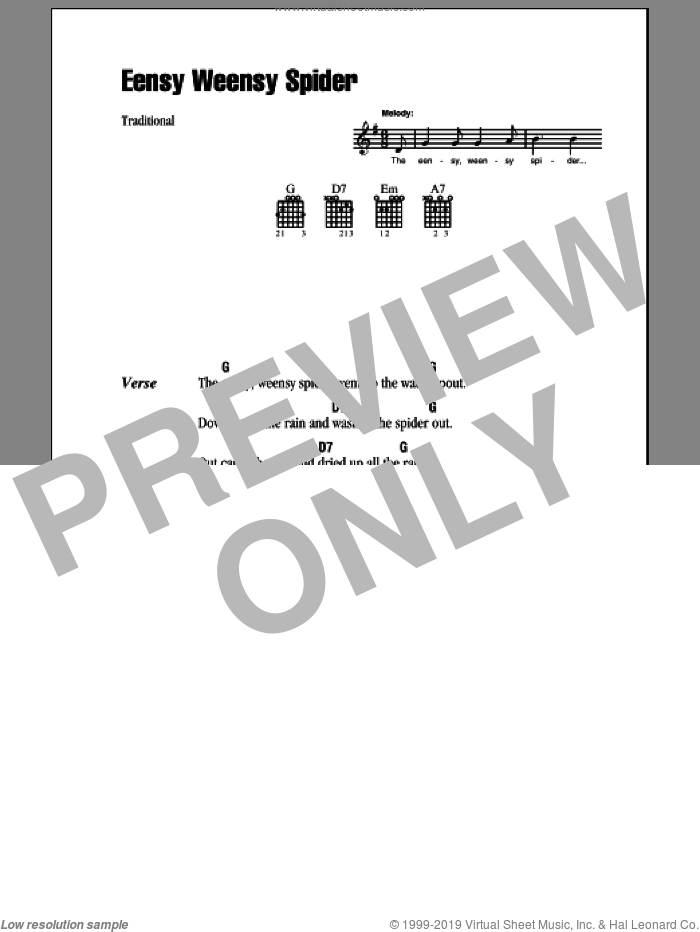 Eensy Weensy Spider sheet music for guitar (chords), intermediate skill level