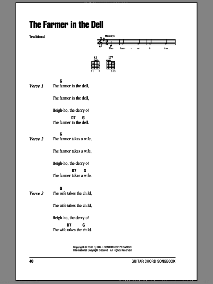 The Farmer In The Dell sheet music for guitar (chords), intermediate skill level