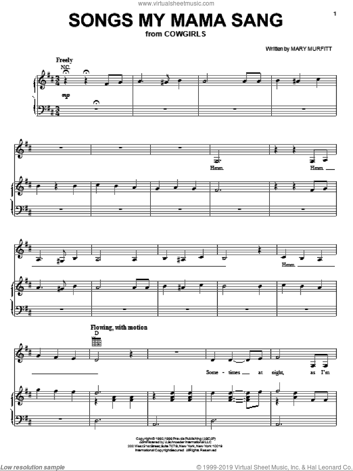 Songs My Mama Sang sheet music for voice, piano or guitar by Mary Murfitt, intermediate skill level