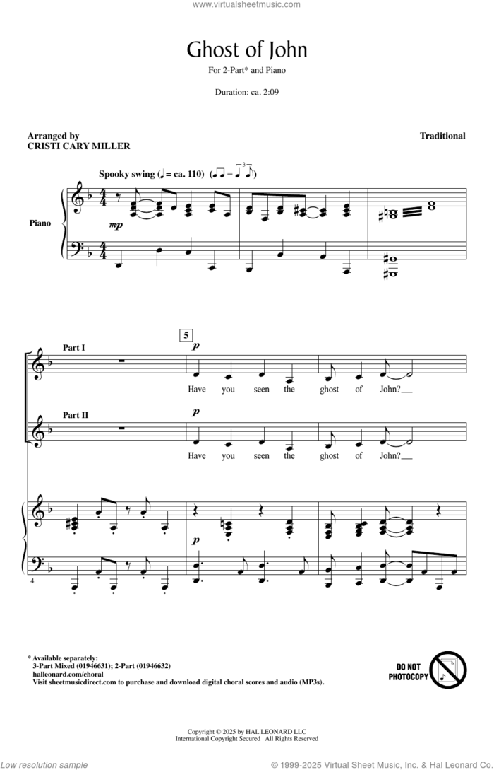 Ghost Of John (arr. Cristi Cary Miller) sheet music for choir (2-Part)  and Cristi Cary Miller, intermediate duet