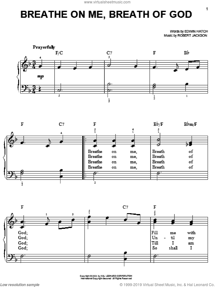 Breathe On Me, Breath Of God sheet music for piano solo by Edwin Hatch and Robert Jackson, easy skill level