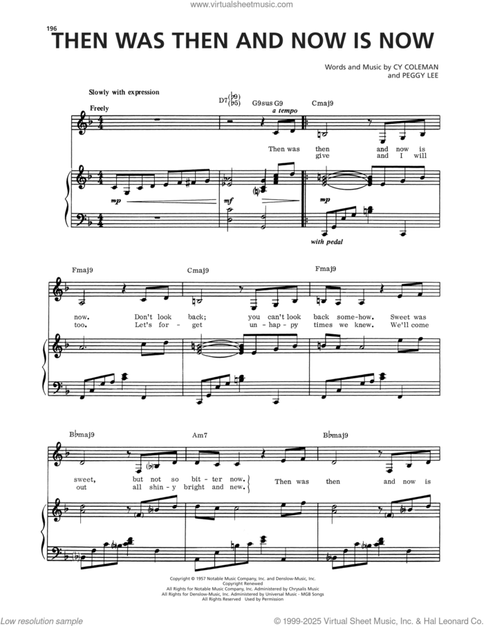 Then Was Then And Now Is Now (from Seesaw) sheet music for voice, piano or guitar by Cy Coleman and Peggy Lee, intermediate skill level