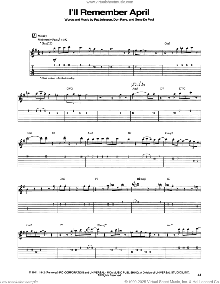 I'll Remember April sheet music for guitar solo by Woody Herman & His Orchestra, Don Raye, Gene DePaul and Pat Johnston, intermediate skill level