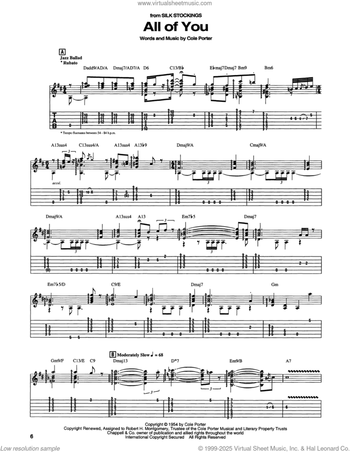 All Of You (from Silk Stockings) sheet music for guitar solo by Fred Astaire & Cyd Charisse, Don Ameche and Cole Porter, intermediate skill level